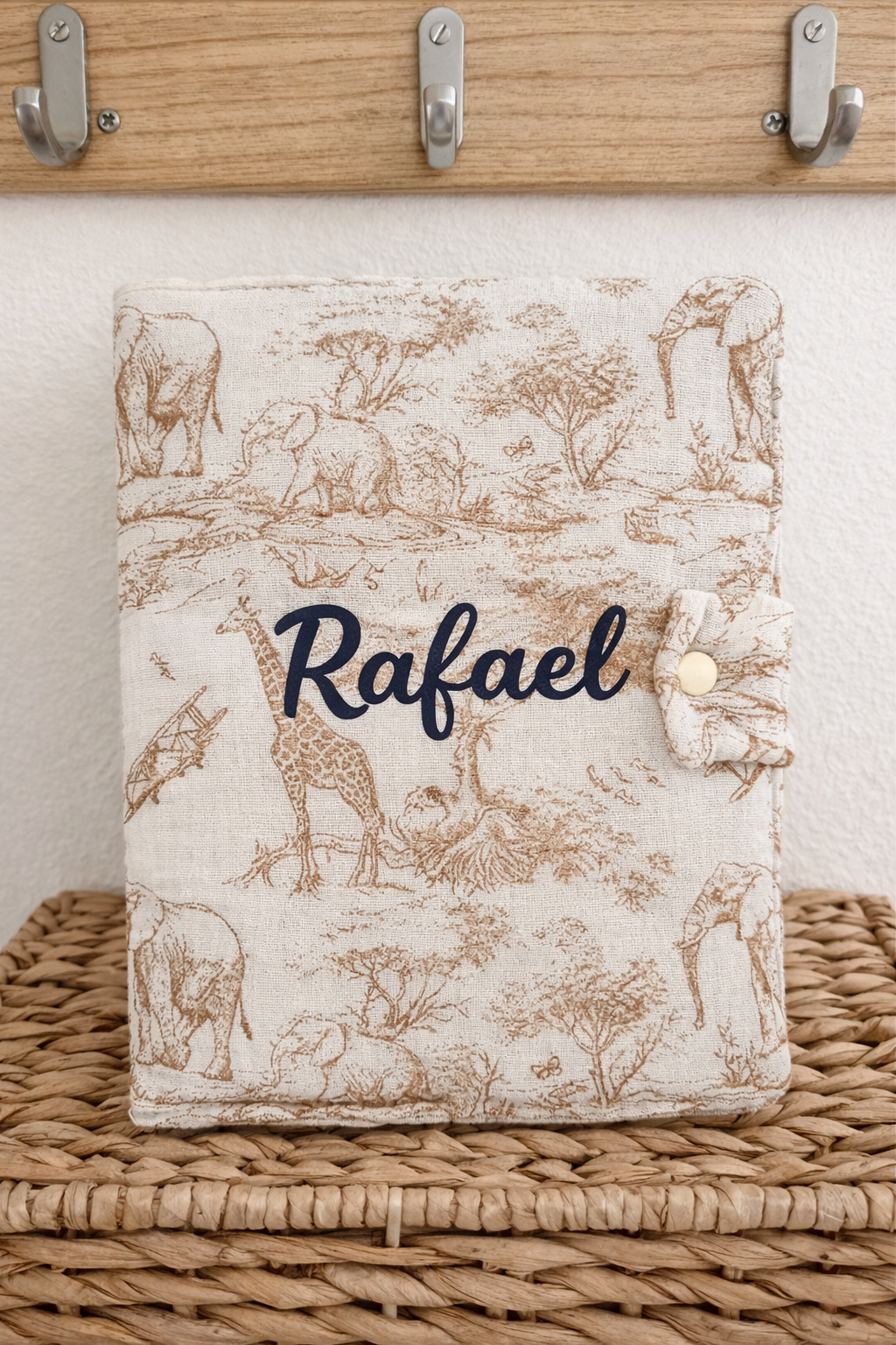 Protège carnet de santé personnalisable – Gaze de coton Safari