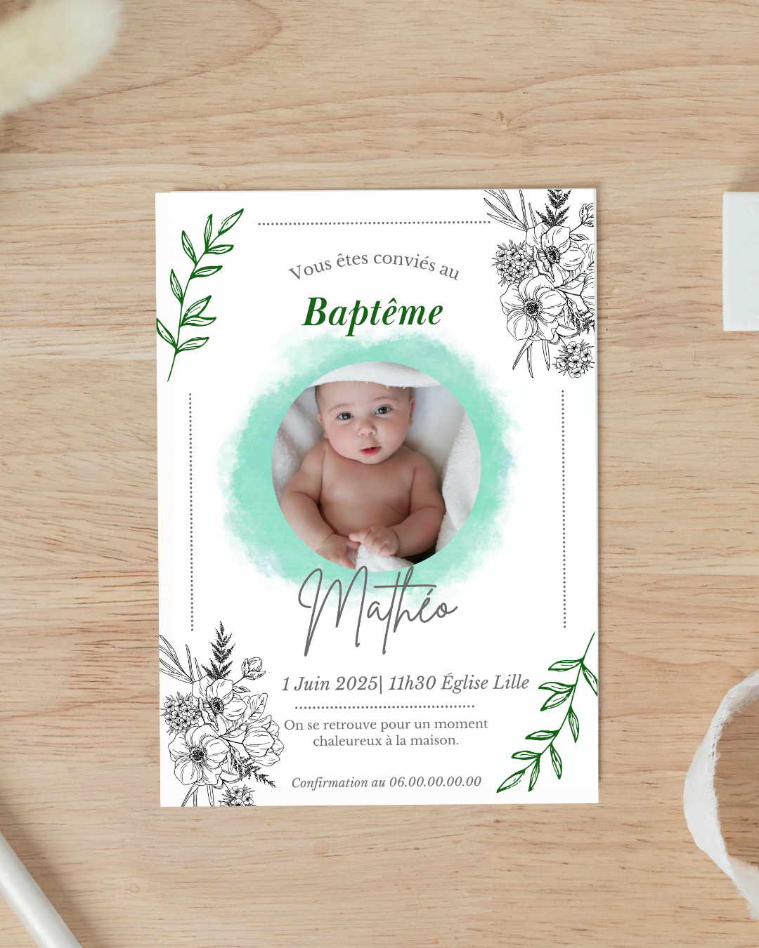 Faire-part de baptême personnalisée - Lot de 10